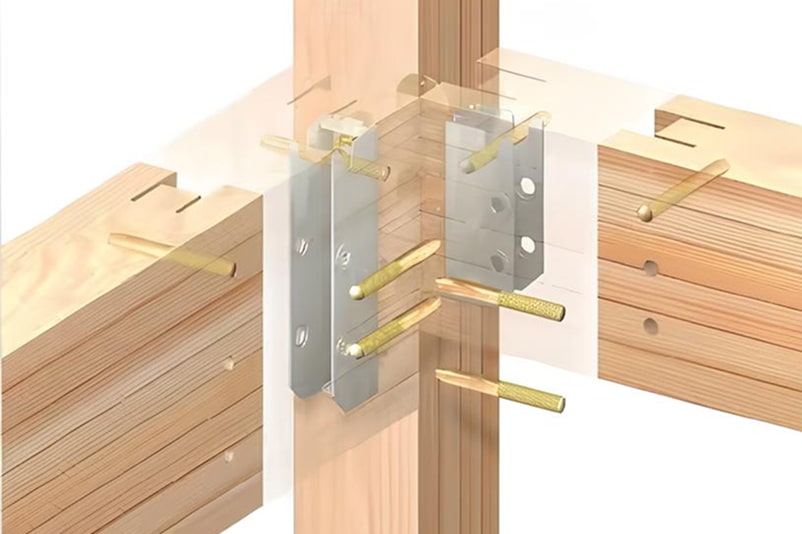 接合金物で柱と梁を緊結する図